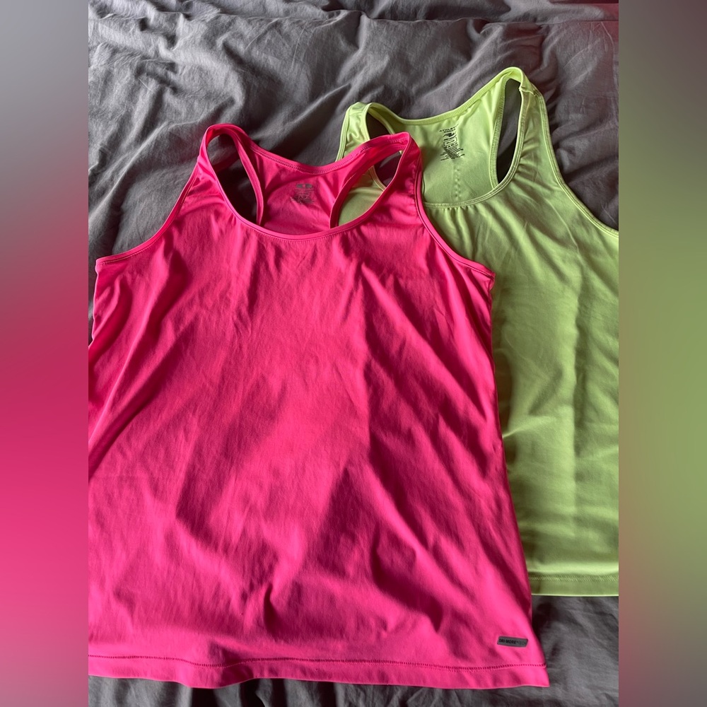Bright Pink & Yellow Racerback Tank Top lot of 2 items